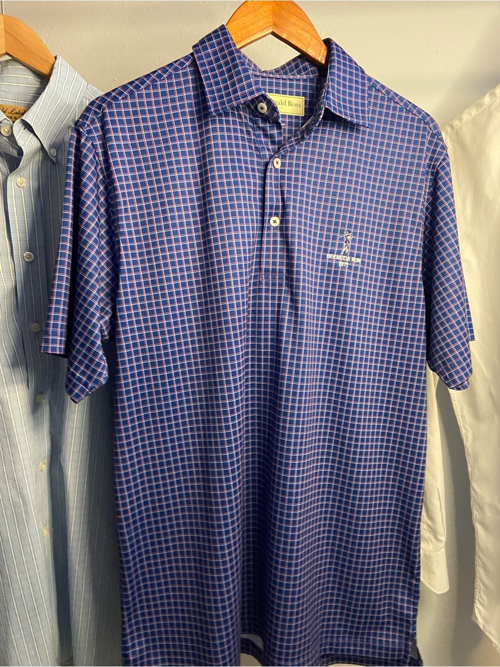Men's Blue Grid Performance Golf Polo by Donald Ross